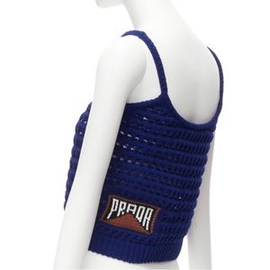 PRADA NWOT 2018 blue/brown logo crochet knit cropped tank top IT42 Small